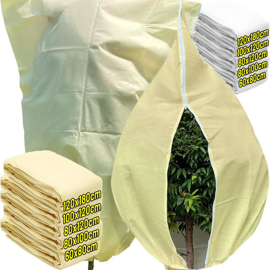 Multi-Size Winter Plant Protection Bag – Non-Woven Anti-Frost Cover with Zipper & Drawstring for Cold Weather Vegetation