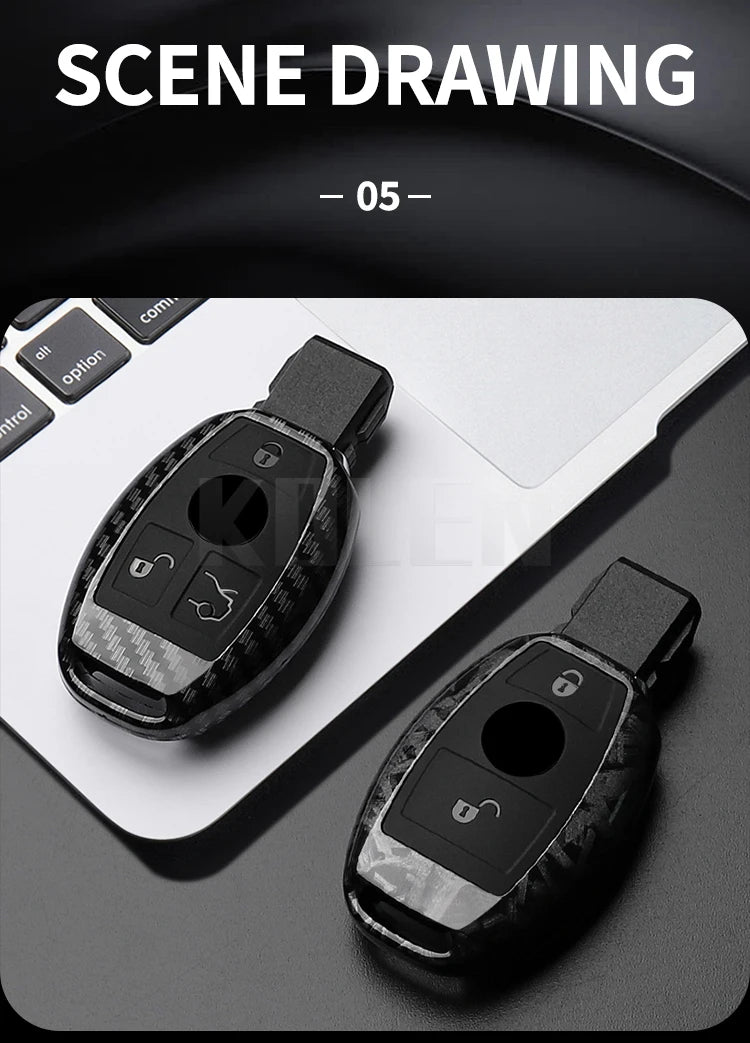 ABS Carbon Fiber Car Key Case Cover – Compatible with Mercedes Benz W204/W205/W212/W213/W176/W177/W219 A/B/C/E/S/GLC/CLA/AMG Fob