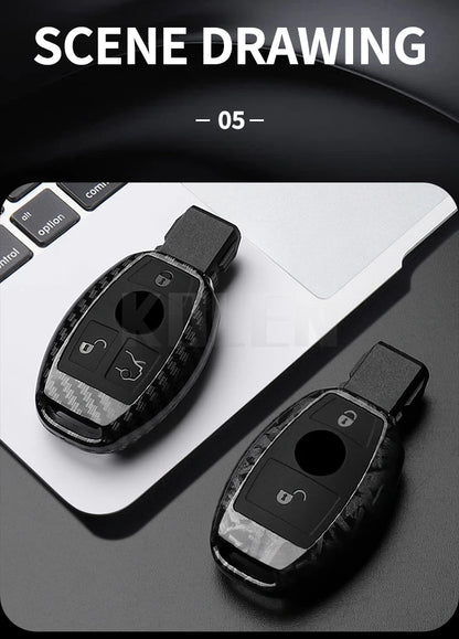 ABS Carbon Fiber Car Key Case Cover – Compatible with Mercedes Benz W204/W205/W212/W213/W176/W177/W219 A/B/C/E/S/GLC/CLA/AMG Fob