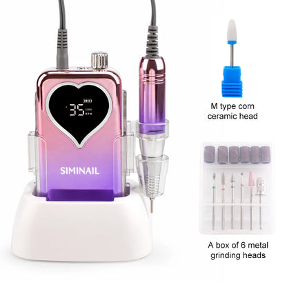 SIMINAIL Professional Nail Drill Machine – 35000RPM Portable Electric Nail File with Rechargeable E-File Bit Kit