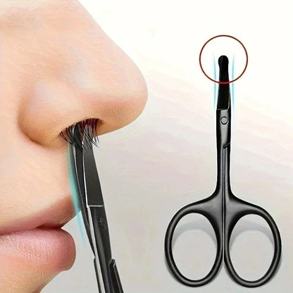 Black Stainless Steel Nose Hair Scissors – Safe Rounded Tip, Unisex Trimmer