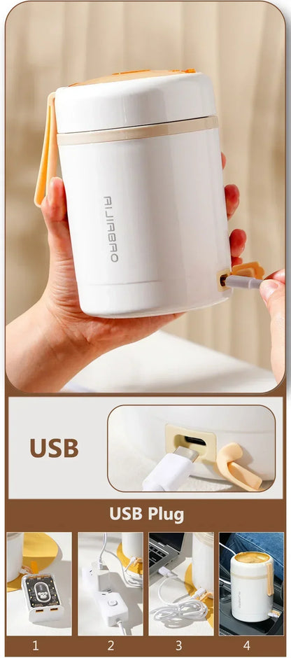 600ML USB Electric Heating Lunch Box — Portable Stainless Steel Food Warmer for Picnic, Milk, and Drinks (5V/12V/24V)