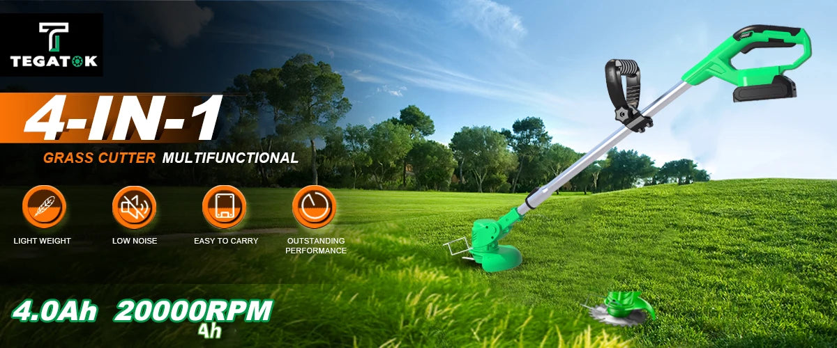 Tegatok 20V Cordless Weed Wacker — 4-in-1 Electric Weed Killer with 2×2.0AH Lithium-Ion Batteries