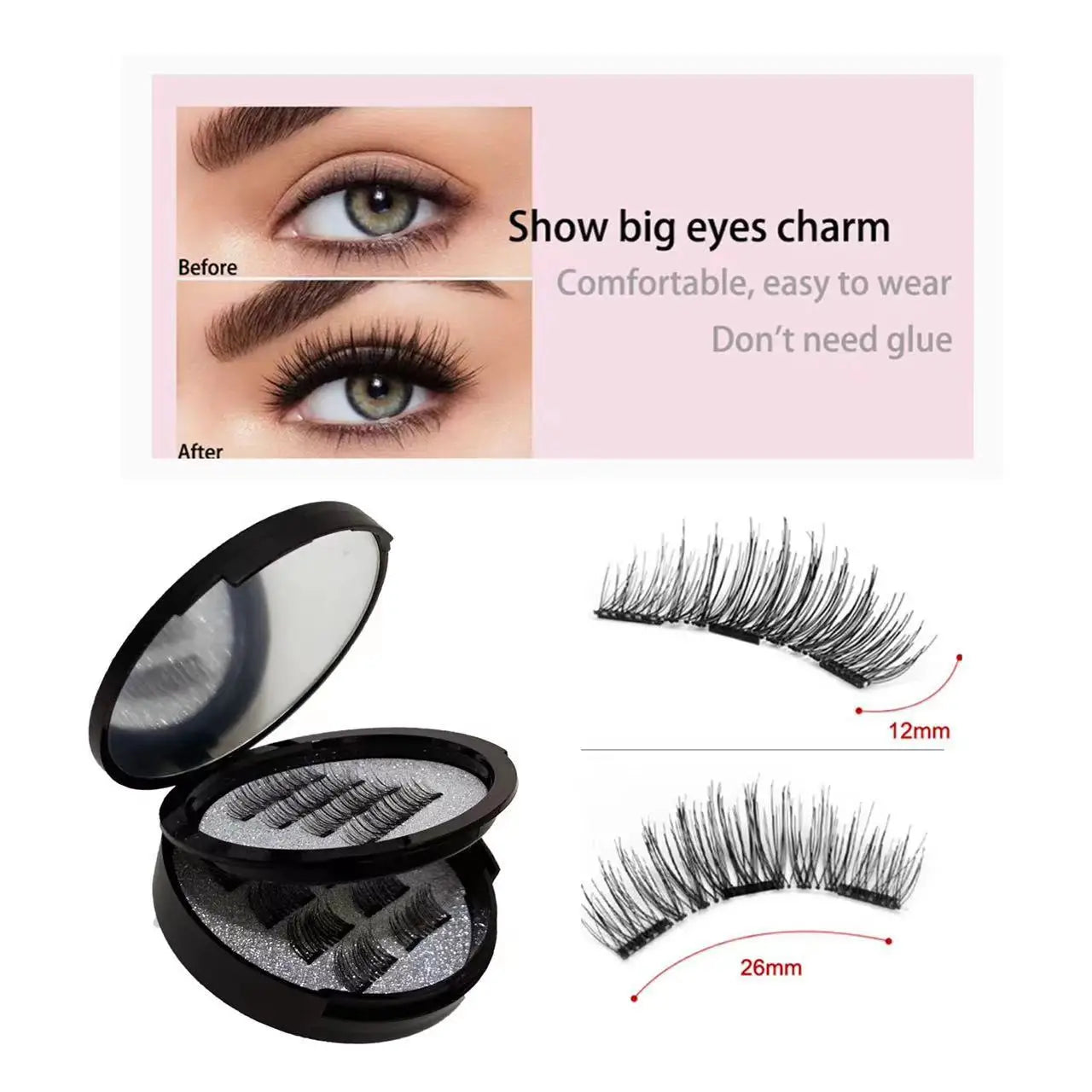 12PCS Magnetic False Eyelashes – Half Lashes Set with Double Box, Mirror & Applicator, Reusable Beauty Makeup