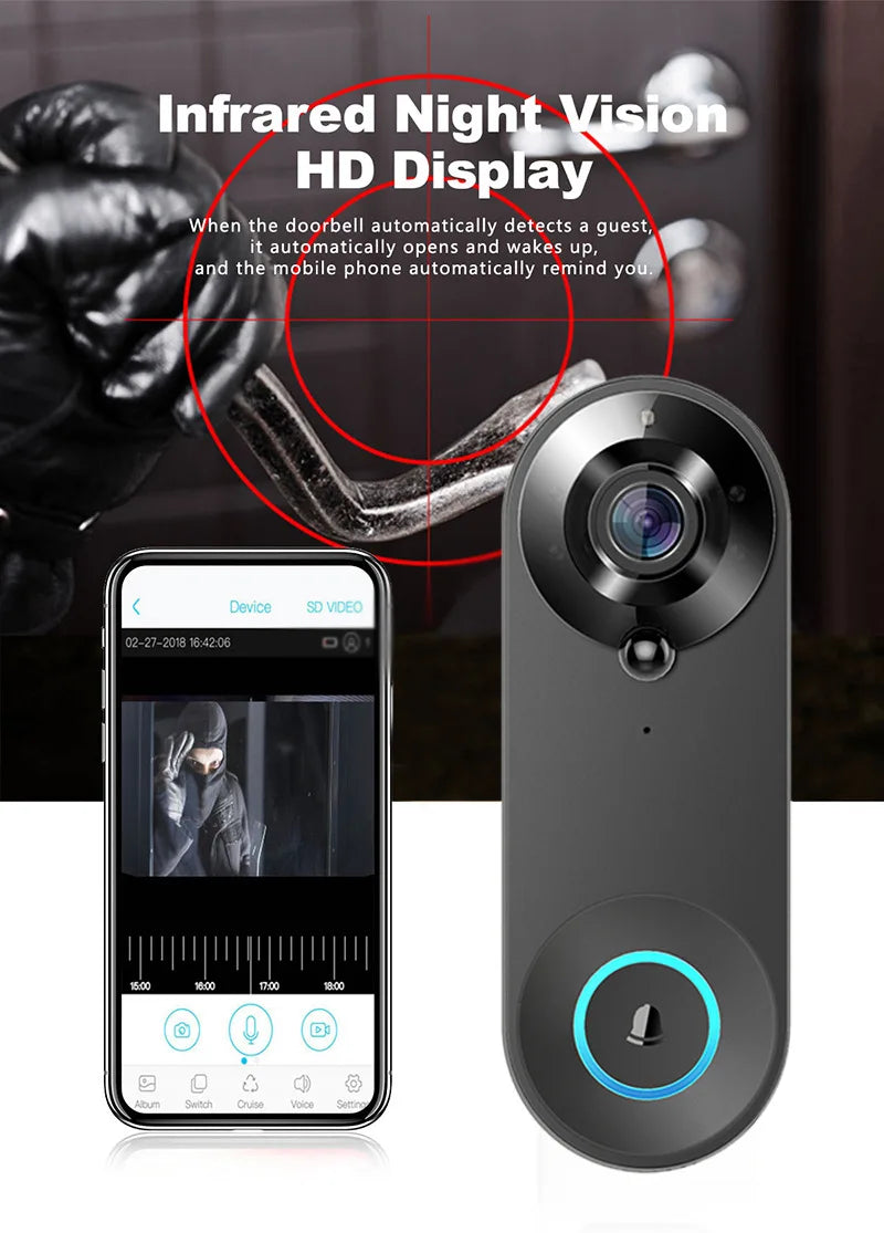 1080P Wireless Video Doorbell — WiFi Smart Doorbell with Tuya, Night Vision, Motion Detection & Two-Way Intercom for Home