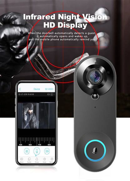 1080P Wireless Video Doorbell — WiFi Smart Doorbell with Tuya, Night Vision, Motion Detection & Two-Way Intercom for Home