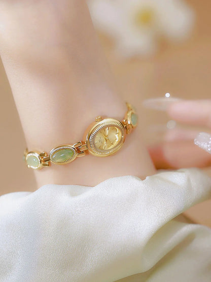 UTHAI Women's Luxury Watch – Retro Bracelet with Dongling Stone & Hotan Jade, Waterproof, Gift Chain Watch