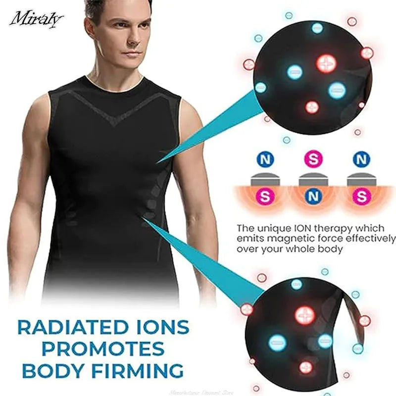 Ionic Shaping Vest for Men – Ice-Silk Slimming Body Shaper, Compression Tank Top & Tummy Control Sleeveless Fitness Shirt
