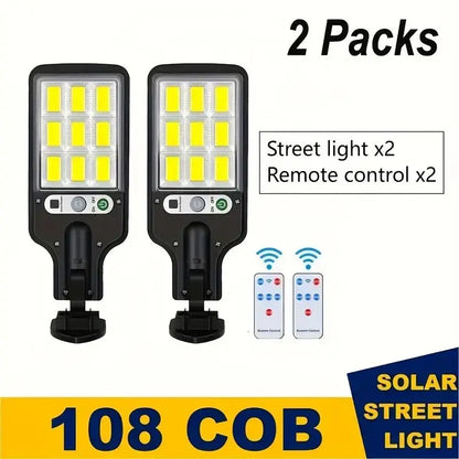 1/2/4-Pack Solar Street Lights – 108 COB LED Outdoor Wall Lights with Remote Control, Motion Sensor & Adjustable 3 Modes