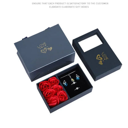 Window Opening Jewelry Box - Romantic 6 Rose Pendants, Ring & Bracelet Gift Packaging for Valentine's Day, Eternal Flower Design