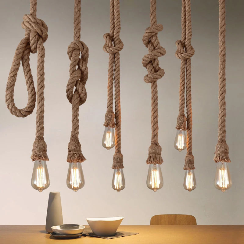 Vintage Hemp Rope Pendant Lights: Industrial E27 Indoor Lighting for Loft, Living Room, Bar - Retro Hanging Lamp with Attic Personality