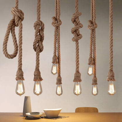 Vintage Hemp Rope Pendant Lights: Industrial E27 Indoor Lighting for Loft, Living Room, Bar - Retro Hanging Lamp with Attic Personality