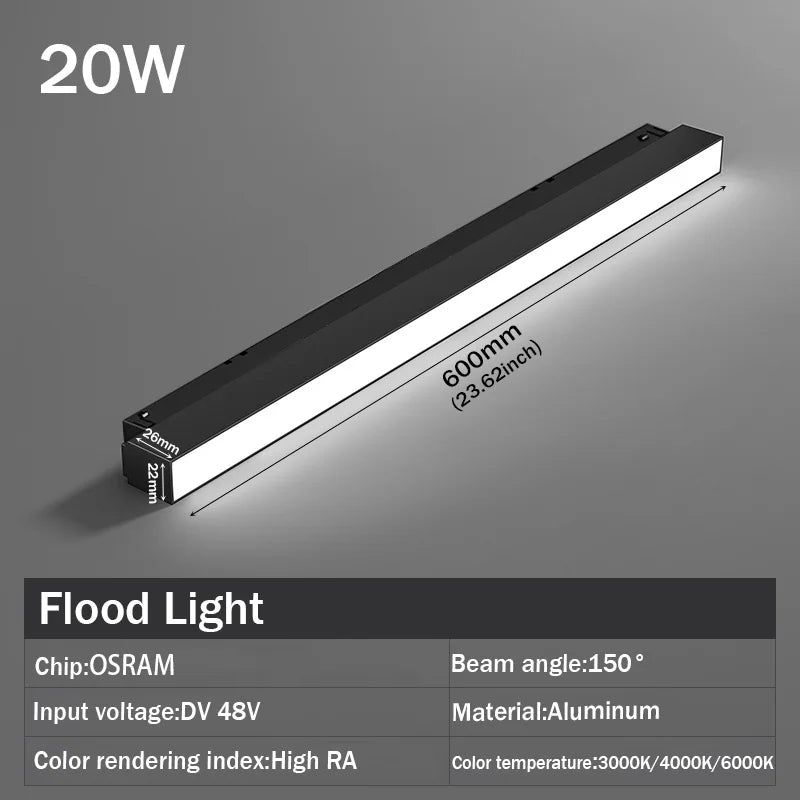 LED Magnetic Track Light Grille, Modern Embedded Flexible Linear Flood Lamp, DC48V Ceiling Spotlight for Indoor Living