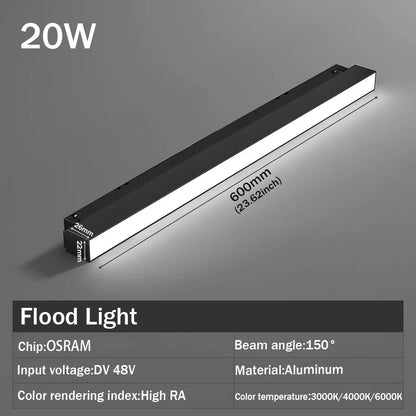 LED Magnetic Track Light Grille, Modern Embedded Flexible Linear Flood Lamp, DC48V Ceiling Spotlight for Indoor Living