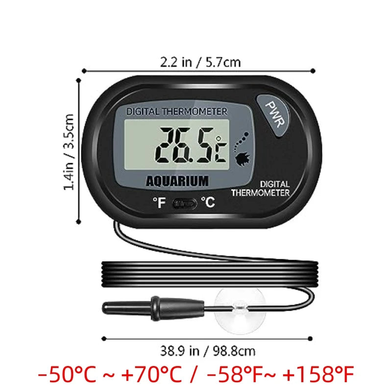Digital Aquarium Thermometer with Probe – Suction Cup Water Temperature Gauge for Fish Tanks, Celsius (℃) Display