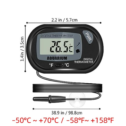 Digital Aquarium Thermometer with Probe – Suction Cup Water Temperature Gauge for Fish Tanks, Celsius (℃) Display