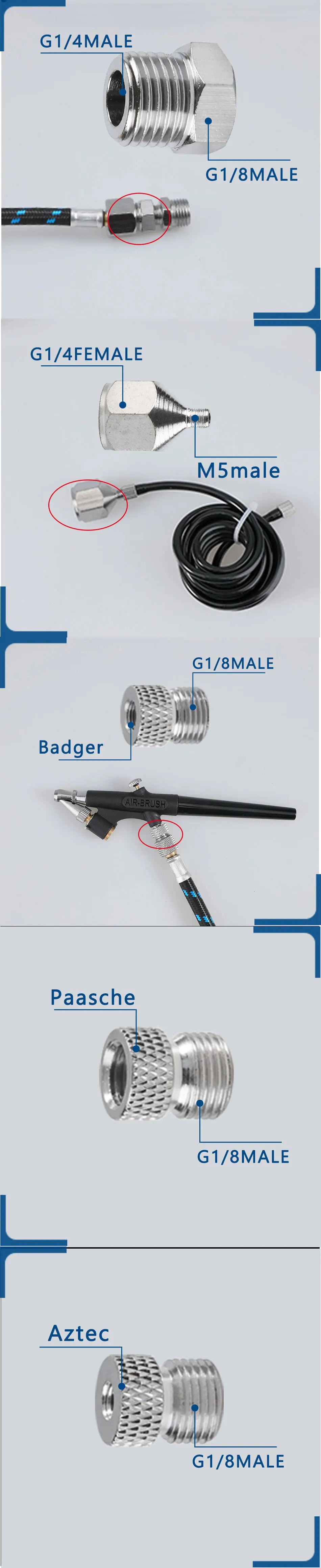 SAUGD 9PCS Airbrush Adapter Fitting Replacement Kit – Coupling Connectors for Compressor & Airbrush Hose