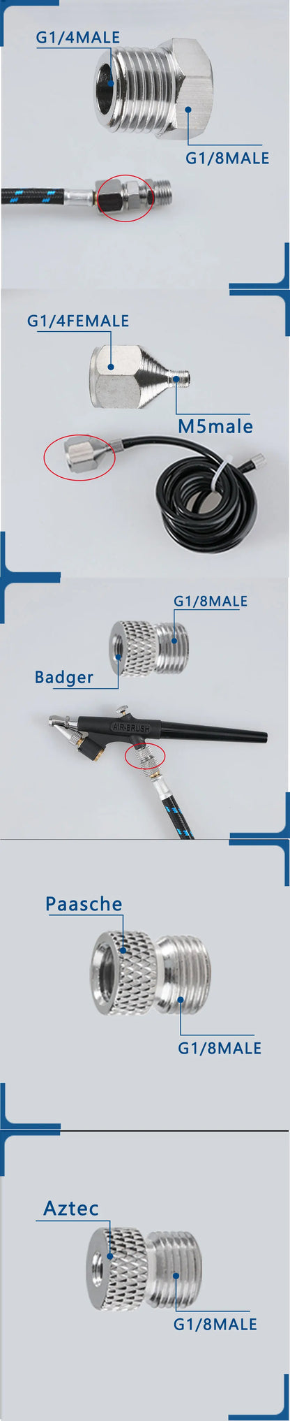 SAUGD 9PCS Airbrush Adapter Fitting Replacement Kit – Coupling Connectors for Compressor & Airbrush Hose