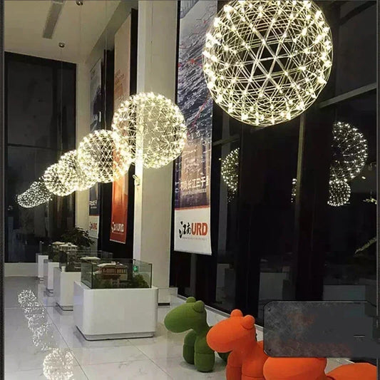 Italy Designer Spark Ball LED Chandelier – Stainless Steel Firework Pendant Lamp with Remote for Loft Living Room Decor