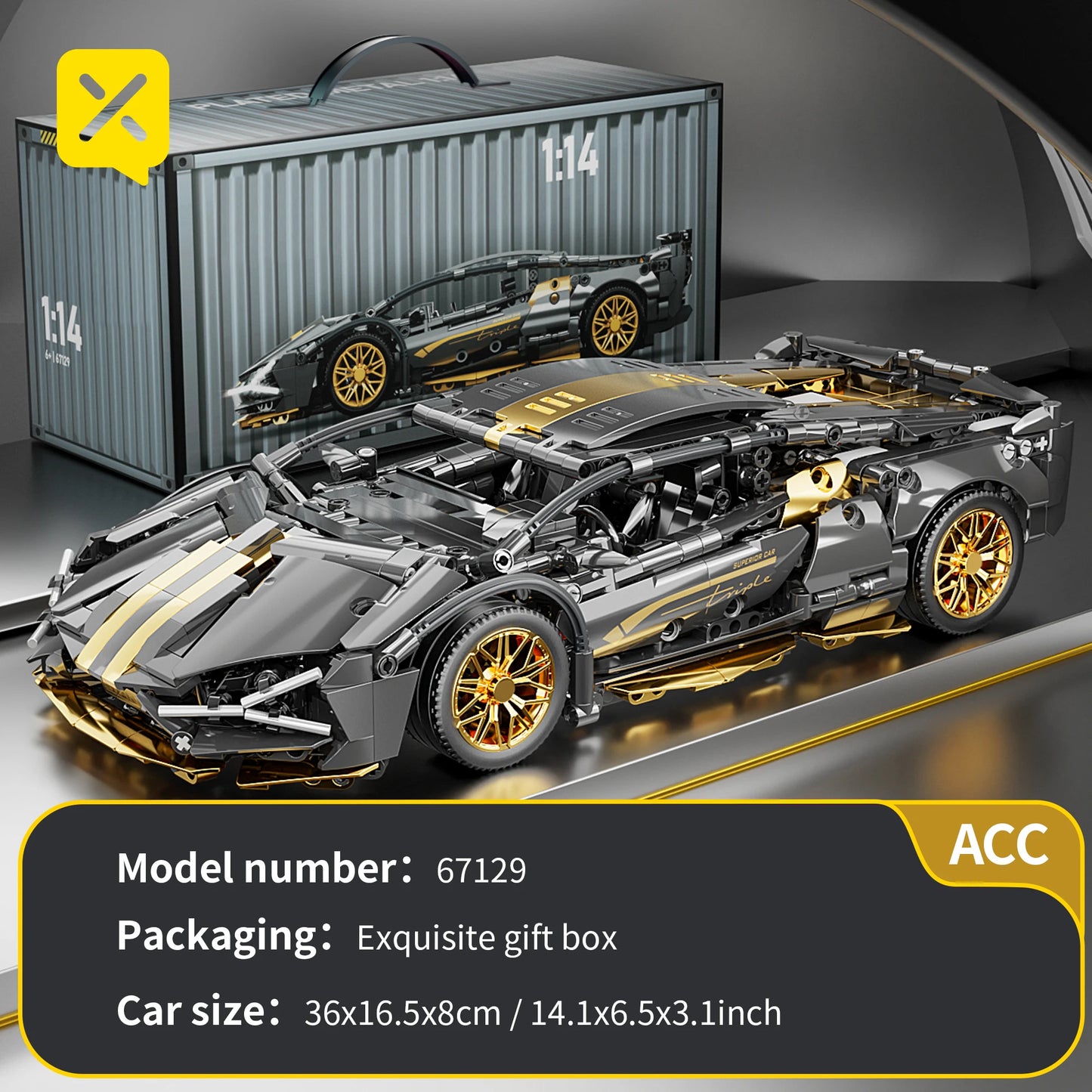 ToylinX 1:14 Supercar Building Block Toy – Optional Power Group, Technology Design for Adults & Kids, Christmas Gift with Box