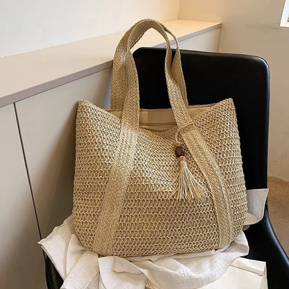 Elegant Straw Woven Handbag – Women’s Retro Beach & Casual Tote Top-Handle Shoulder Bag 2024