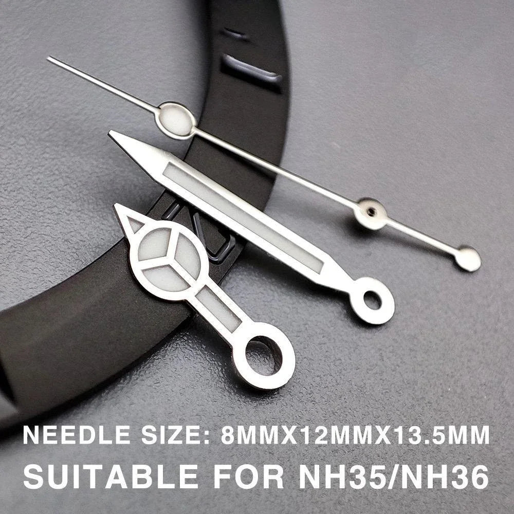 Blue Luminous Watch Hands for NH35/NH36 Movement – 3-Hand Custom 904L Stainless Steel Replacement for Japan Watches