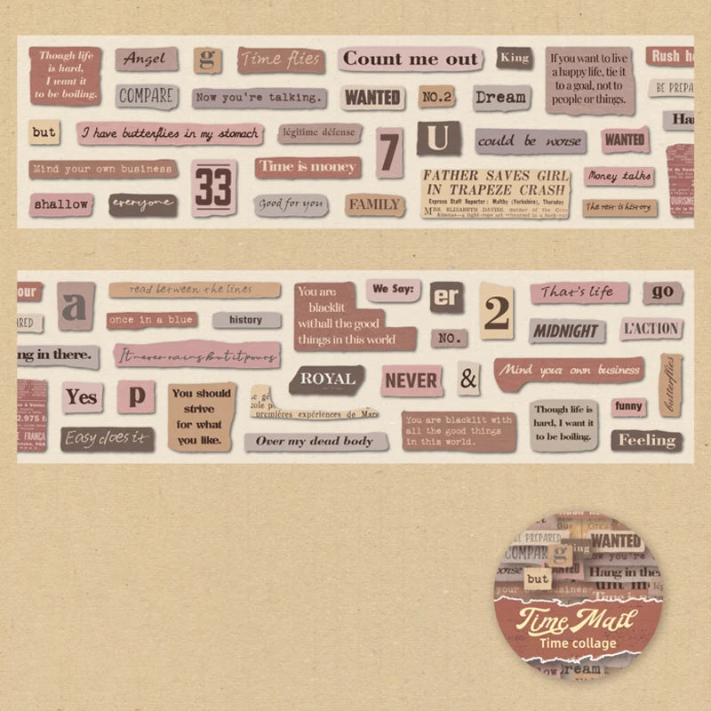 Mr. Paper 6 Style Retro English Theme Washi Tape – 1 Roll for DIY Crafts, Phone Case, Glass Bottle, Photo Frame Decoration