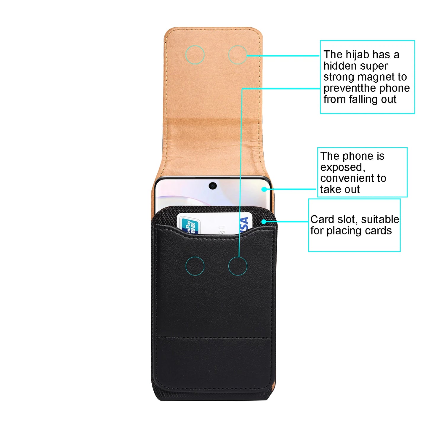 FULAIKATE Sheepskin Textured Card Slot Waist Pouch – Durable Bag for iPhone 12 Pro Max, Samsung Galaxy S24, Vertical Holster