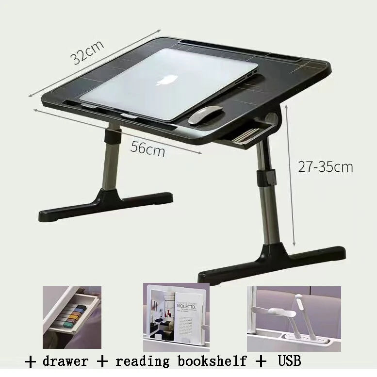 Foldable Lift Laptop Table for Bed - Lazy Lap Desk with Radiator and D ...