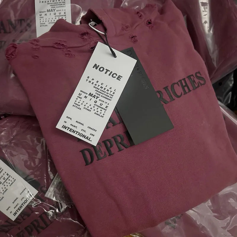 2025SS Ripped E.R.D. Hoodie – Men & Women Slogan Print Short Wide Sweatshirt