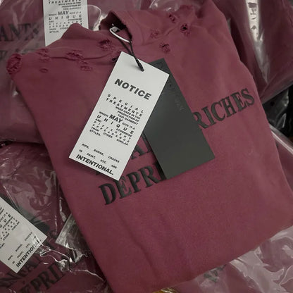 2025SS Ripped E.R.D. Hoodie – Men & Women Slogan Print Short Wide Sweatshirt