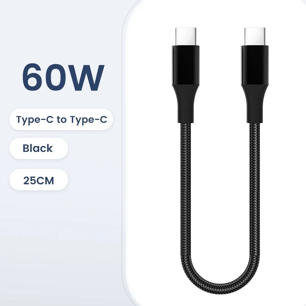 30cm USB-C to USB-C Fast Charging Cable – Compatible with iPhone 15, Xiaomi, Samsung, Huawei & Power Banks