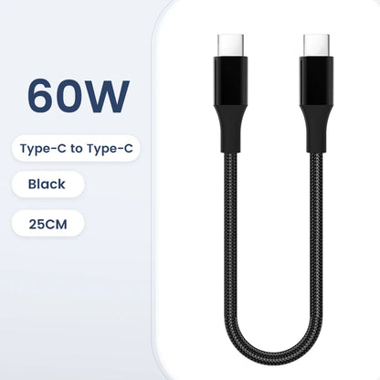 30cm USB-C to USB-C Fast Charging Cable – Compatible with iPhone 15, Xiaomi, Samsung, Huawei & Power Banks