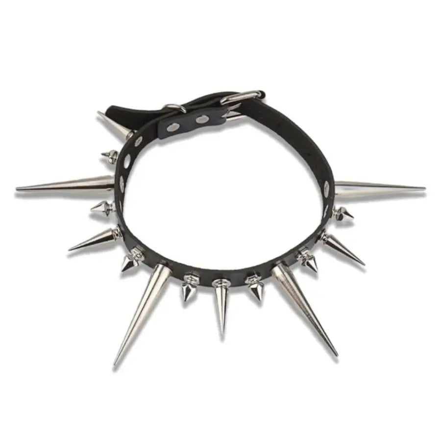 Goth Long Spike Choker – Punk Faux Leather Collar for Women & Men, Big Rivets Studded Gothic Style Necklace Accessories