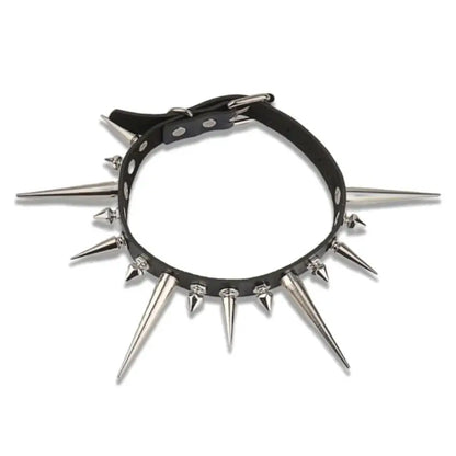 Goth Long Spike Choker – Punk Faux Leather Collar for Women & Men, Big Rivets Studded Gothic Style Necklace Accessories