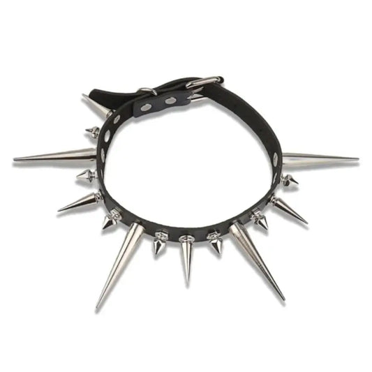 Goth Long Spike Choker – Punk Faux Leather Collar for Women & Men, Big Rivets Studded Gothic Style Necklace Accessories