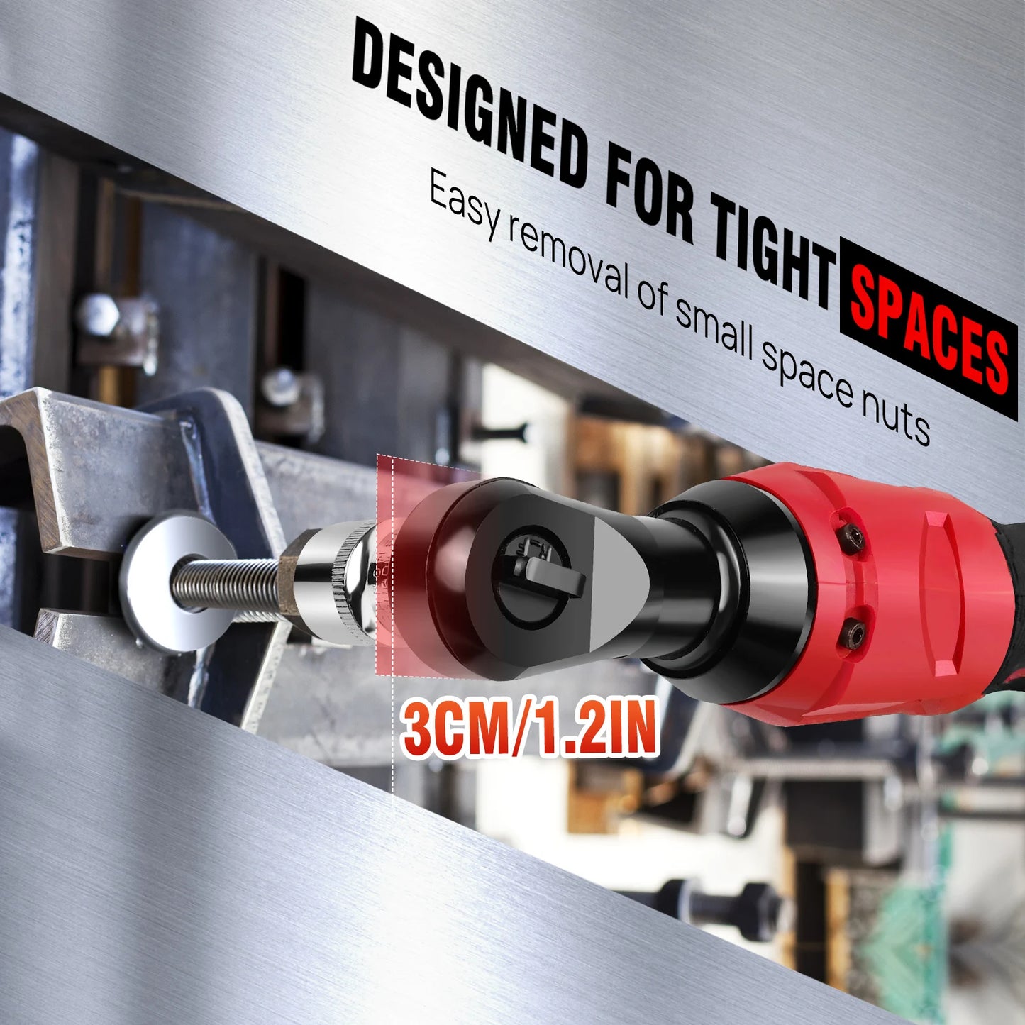 3/8 Inch Cordless Electric Wrench | 90° Right Angle Ratchet with 12V Rechargeable Batteries, 7 Sockets for Car Repair