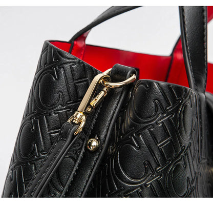 CH Fashion Women’s Shoulder Bag – Large Capacity Casual PU Leather Handbag with Embossed Letters