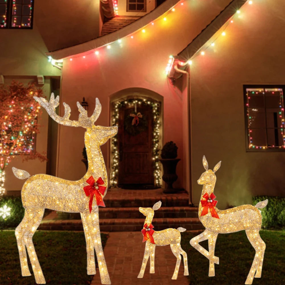 3PCS Lighted Reindeer Christmas Decoration Set – Cute Yard & Home Holiday Lights