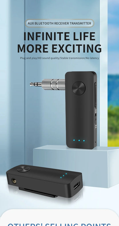 2 in 1 Bluetooth 5.4 Audio Receiver & Transmitter – HiFi Stereo Wireless Adapter with Mic & 3.5mm AUX for Car, Airplane, TV, PC, Speaker