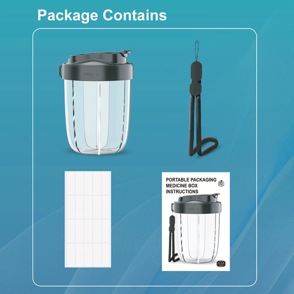 7-Grid Large Pill Organizer – Travel Supplement & Vitamin Storage Case with Straw Containers