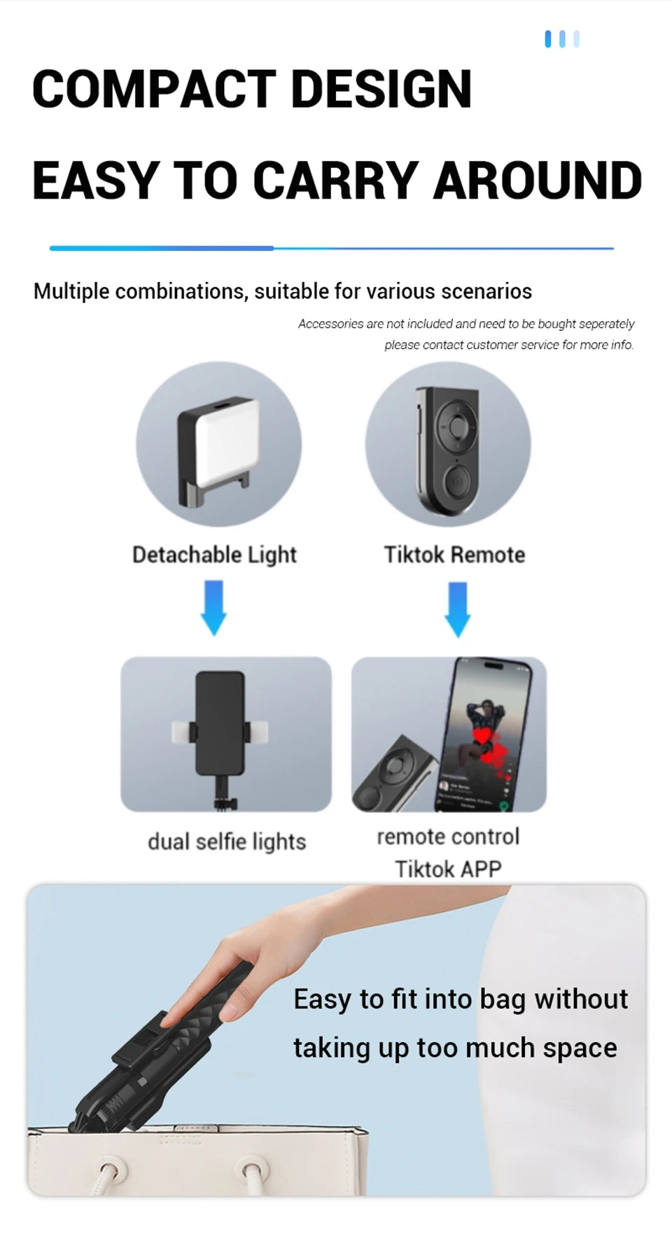 FANGTUOSI 1750mm Wireless Selfie Stick Tripod – Foldable Monopod with LED Light for Smartphones, Steady Live Shooting