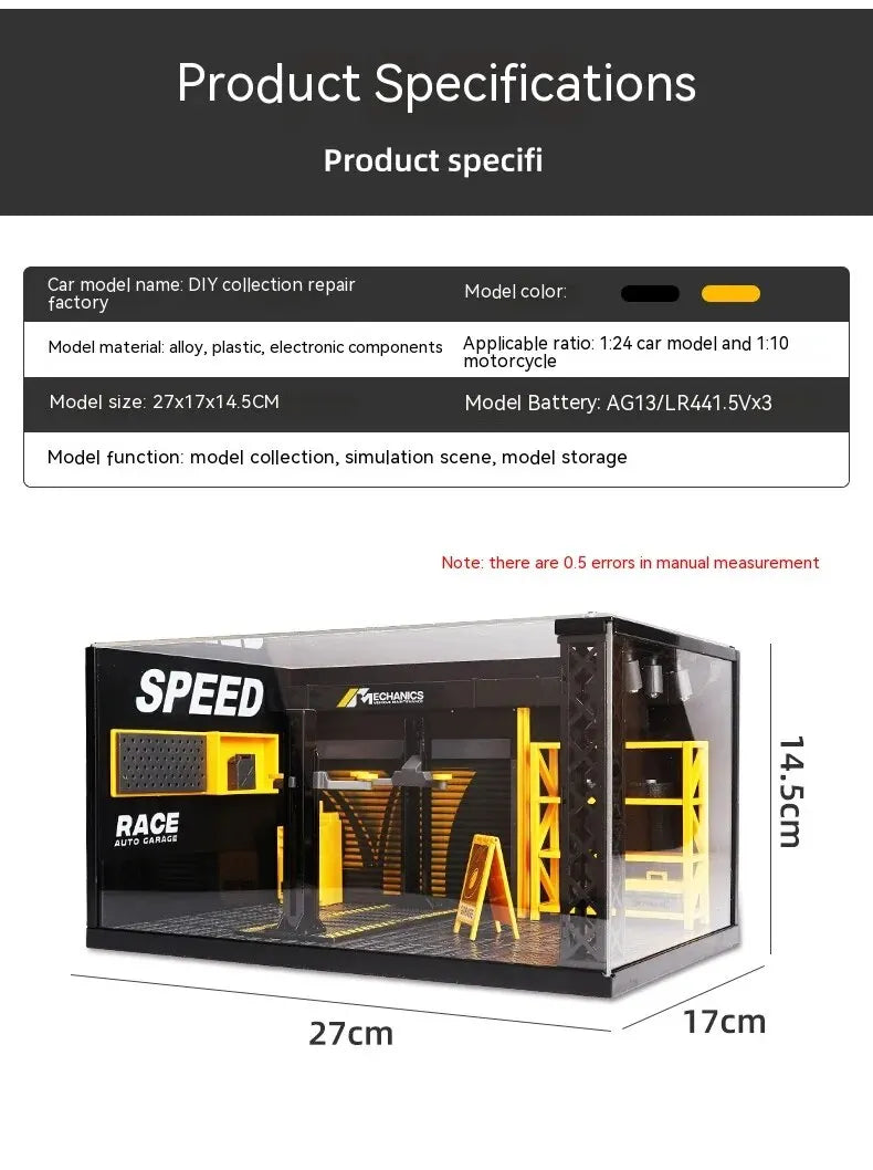 1:24 / 1:32 Scale Light-Up Parking Lot Toy – DIY Assembly Diecast Alloy Car Garage Scene for Display & Kids Gift