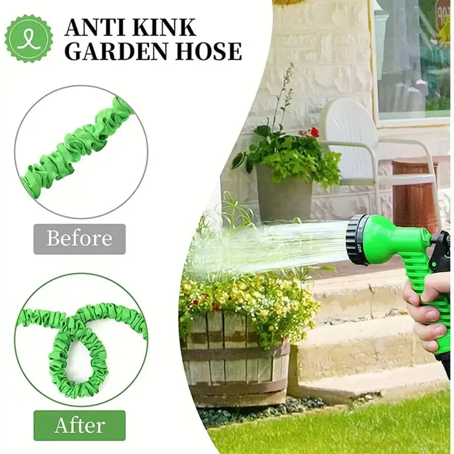 25FT–200FT Expandable Garden Hose – Lightweight Durable Watering Tool with 7-Function Spray Gun