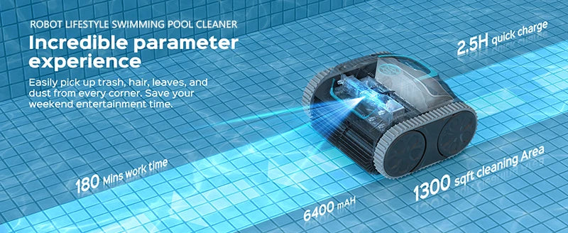 Robot Swimming Pool Cleaner – Cordless, APP-Controlled, Rechargeable 6400mAh Lithium Battery, Route Planning for Tiles, PVC, Mosaic, Cement