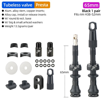 Bicycle Tubeless Presta Valve – Carbon Rim F/V Nipple with Detachable Brass Core & Cap for MTB Tires (40–80mm)