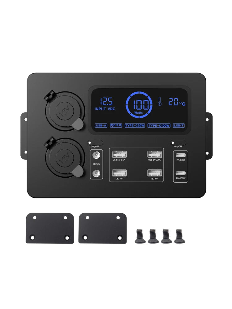 Compact Power Box Mini Power Box 12V 100W | LCD Display, LED Lights, USB-C & QC3.0 Ports ...