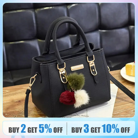 Vintage PU Leather Handbags: Stylish Women's Purse with Plush Tassel - Versatile Messenger Tote Crossbody Bag