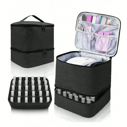 Nail Polish & Essential Oil Storage Bag – Portable Double-Layer Cosmetic Organizer with 30 Compartments