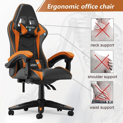Ergonomic Gaming Office Chair - PU Leather, Computer Desk Chair with Headrest and Lumbar Support, Racing Style